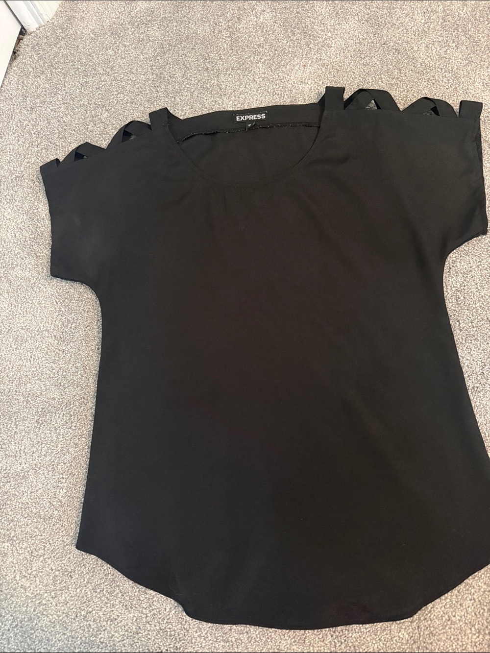 Express Black Cold-Shoulder Cutout Short Sleeve Top